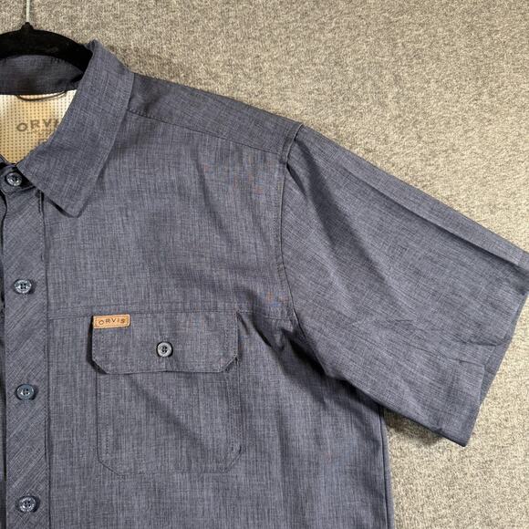 Orvis Shirt Mens Large Blue Short Sleeve Button Up Performance Outdoor Pocket - Picture 7 of 11
